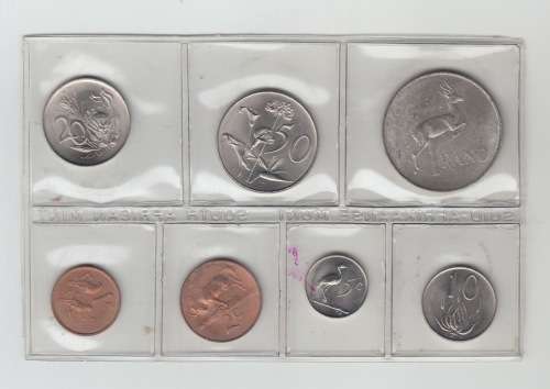 1967 South Africa Mint Proof Munt Set in Plastic Sleeve. Silver R1.