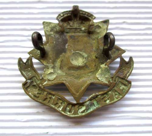WW1 East Surrey Regiment Badge. Two Colors.