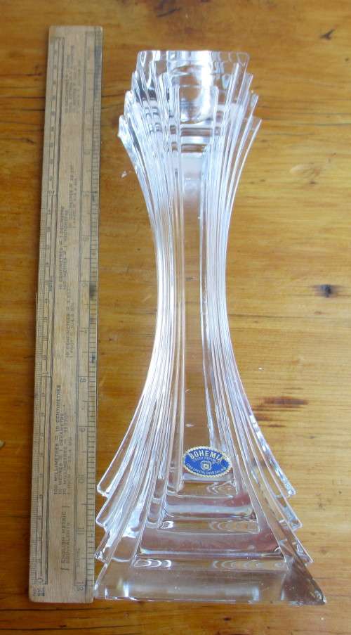 Large Vintage Bohemia Check Republic Lead Crystal Candle Holder. Magnificent. 260mm high.