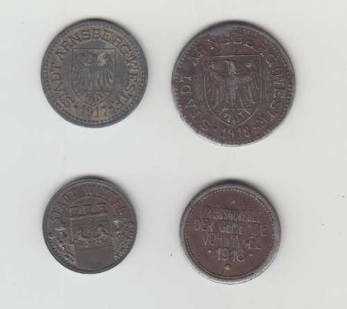 Notgeld - Stadt Arnsberg Weste and Witten. Lot of 4.