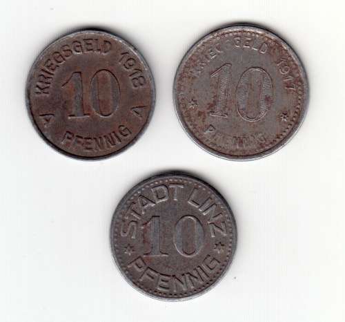 1918 Notgeld - Stadt Linz and Luden Sheid. Lot of 3.
