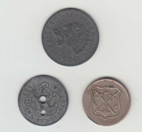 1918 Notgeld - Stadt Solingen and Rudolstadt. Lot of 3.