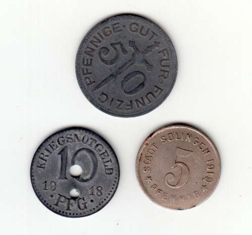 1918 Notgeld - Stadt Solingen and Rudolstadt. Lot of 3.