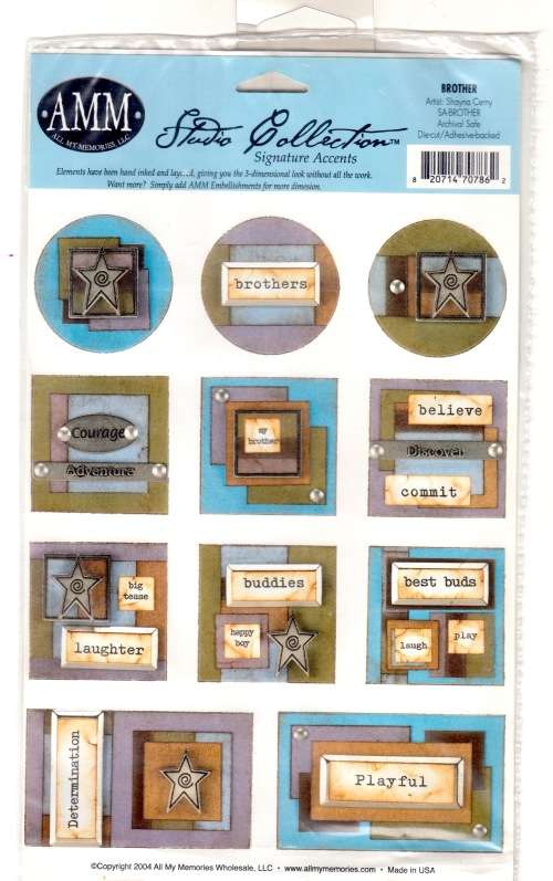 Brother Themed linked and layered, 3D look Stickers. Scrapbook/Art Project. See photo for scale.