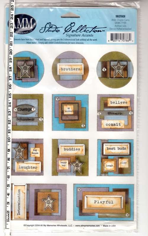 Brother Themed linked and layered, 3D look Stickers. Scrapbook/Art Project. See photo for scale.