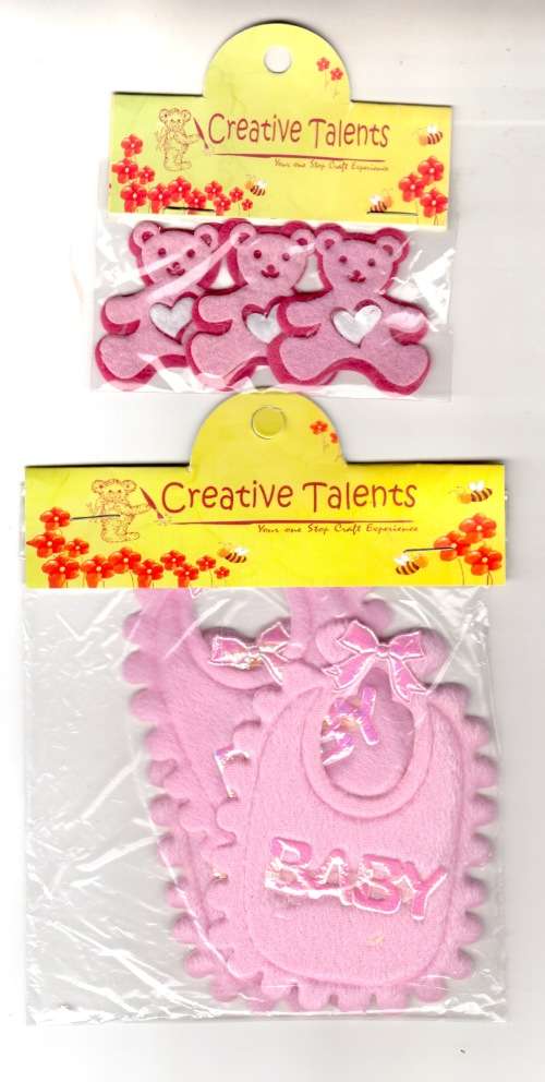 Six Pink Baby Themed Scrapbook/Art Project Items.