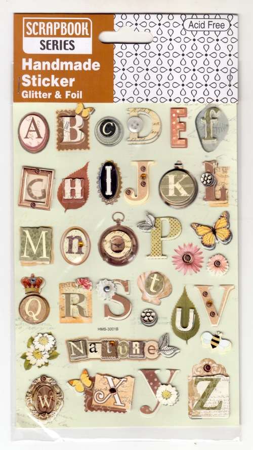 Nature ABC 3D Embellished Glitter and Foil Scrapbook/Art Stickers. See photo for size.