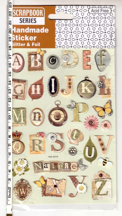 Nature ABC 3D Embellished Glitter and Foil Scrapbook/Art Stickers. See photo for size.