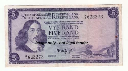 1967 South Africa Reserve Bank Note. T W de Jongh Replacement Note.