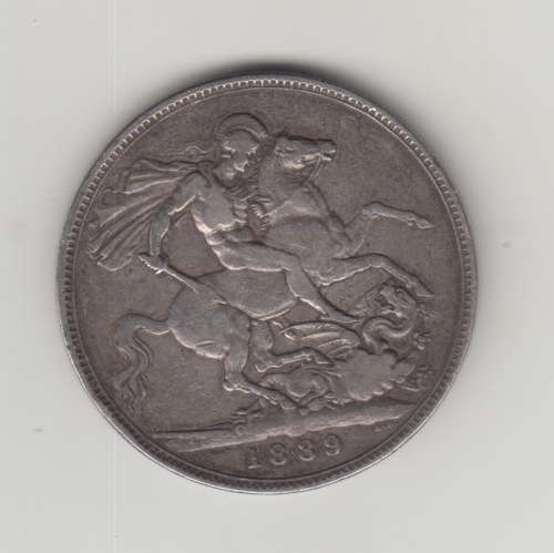 UK Great Britain 1889 Crown Victoria Jubilee St George Dragon Silver Coin