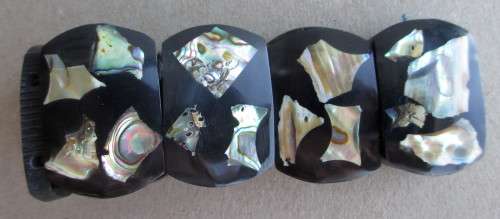 Vintage Black Resin and Paua Shell bulky bangle.