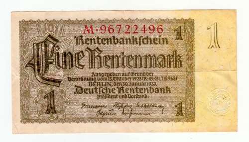 1937 One Rentemark Baerlin Bank Note
