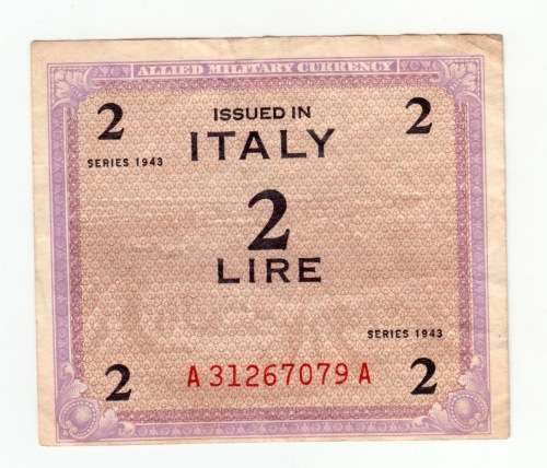 1943Two Lire Italy Note