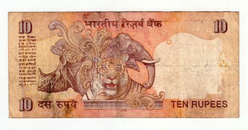 Banknote India 10 Rupees, Mahatma Gandhi - Animals - 2011