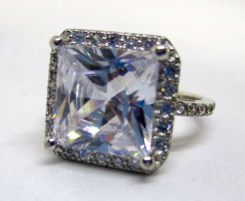 Silver Ring with Large Clear Stone. Size K.