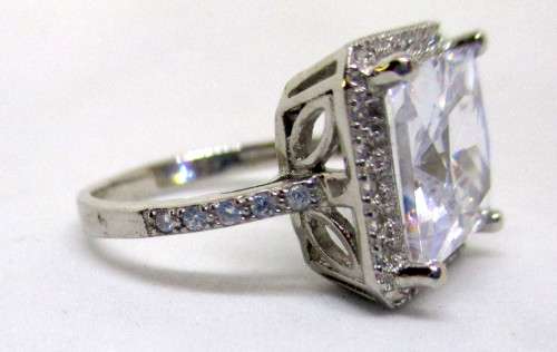 Silver Ring with Large Clear Stone. Size K.