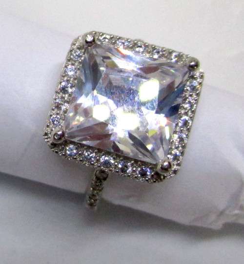 Silver Ring with Large Clear Stone. Size K.