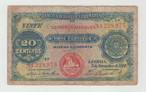 1914 Mozambique 20 Centavos Banknote