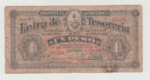 1901 Argentina Mendoza 1 Peso Banknote