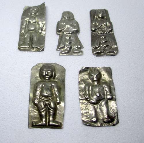 Antique Silver cladding removed from original item. Embossed figures. 9.4g. Ave 50mm long.