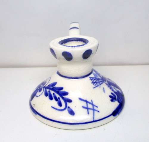 Vintage Taper Candle Holder with Handle Windmill Flowers Delft Blue Holland. 5cm high.