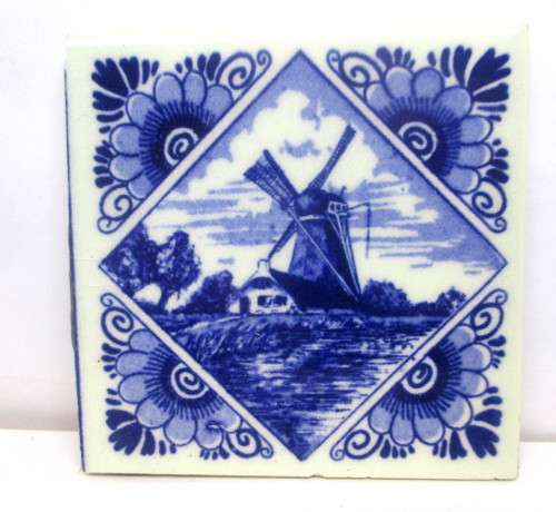 Vintage Delft Handpainted, Holland, Tile. 75x75mm As per Photo