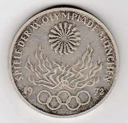 GERMANY - 10 MARK 1972  - MUNICH OLYMPICS SILVER COIN