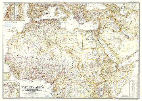Vintage National Geographic 1954 Northern Africa Map.