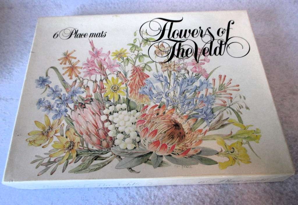 Vintage Cork Backed Placemats Wild Flowers of the Veld Boxed Gift Set of 5.