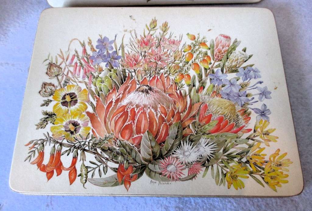 Vintage Cork Backed Placemats Wild Flowers of the Veld Boxed Gift Set of 5.