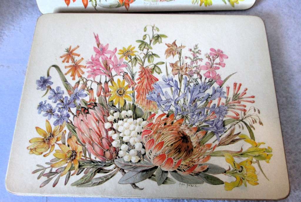 Vintage Cork Backed Placemats Wild Flowers of the Veld Boxed Gift Set of 5.
