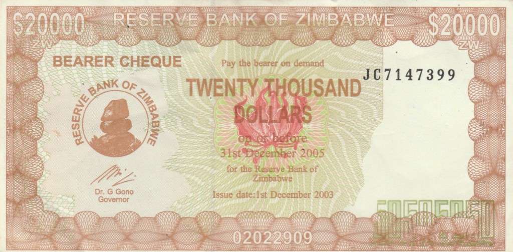 20000 Dollars ZIMBABWE 2003  Banknote. As per scan.