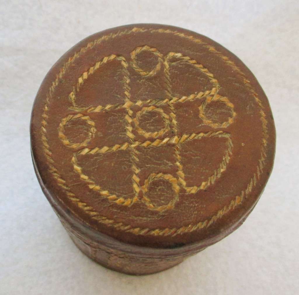 Prisoner of war trench art leather covered cigarette tins. 100mm and 85mm high. Very collectable