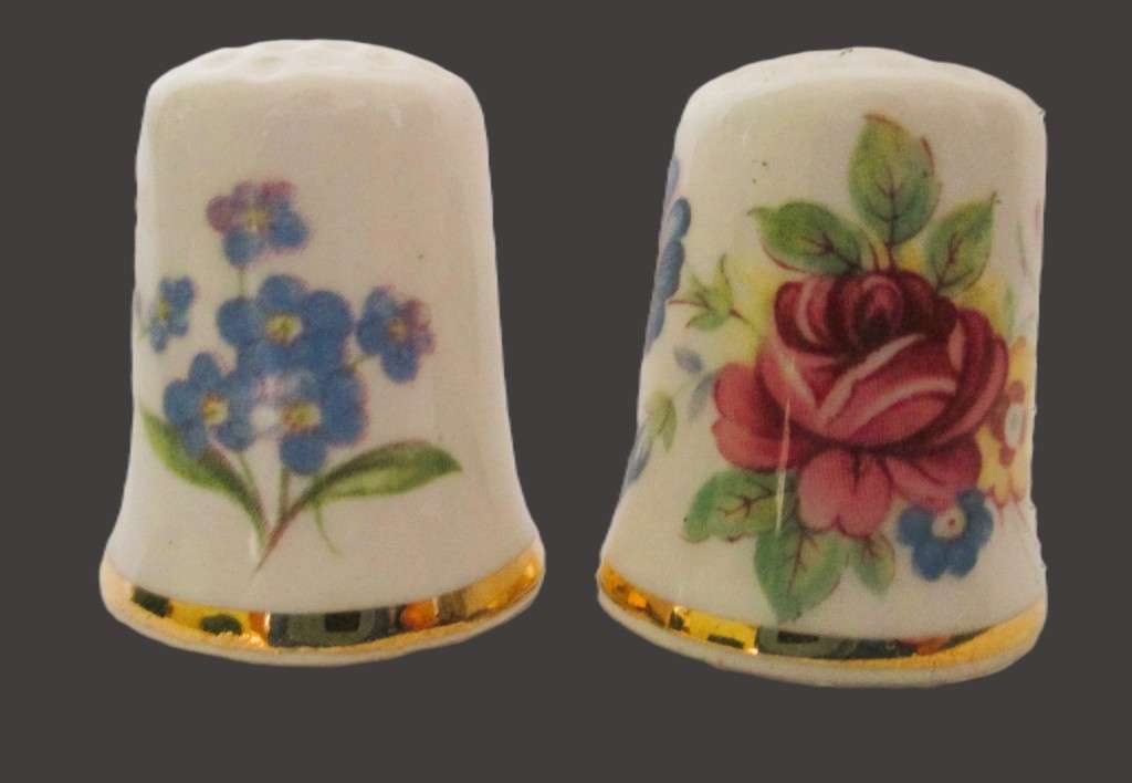 Lot of 2 Mason`s Ironstone Porcelain Thimbles in original packaging.