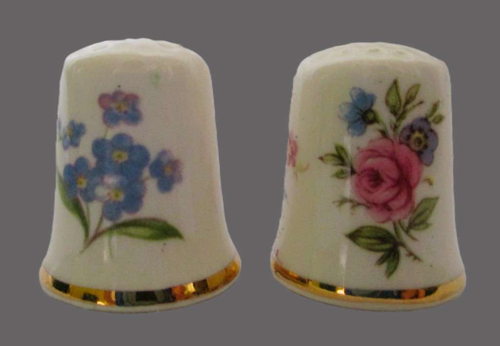 Lot of 2 Mason`s Ironstone Porcelain Thimbles in original packaging.