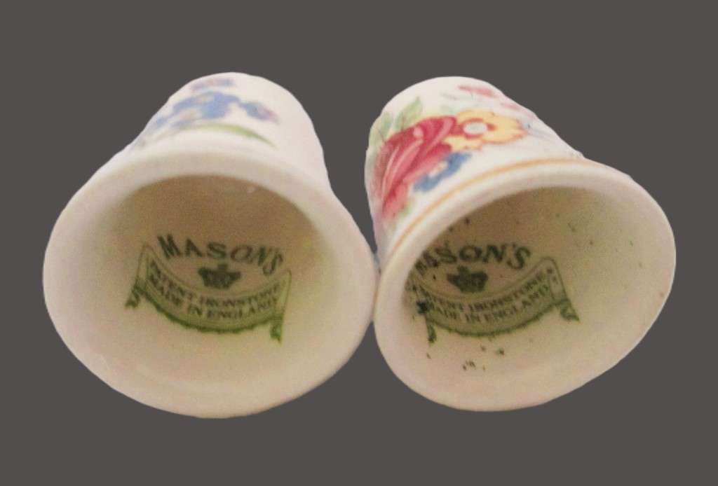 Lot of 2 Mason`s Ironstone Porcelain Thimbles in original packaging.