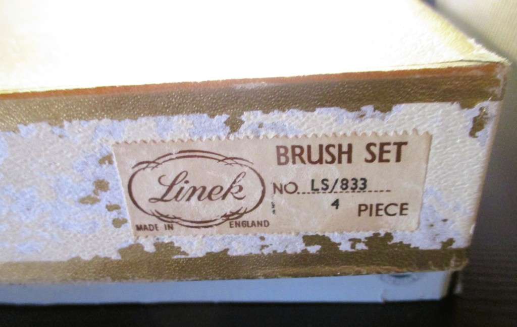 Vtage ladies dressing table set, hair brush, mirror, comb and clothes brush in silver finish, in box