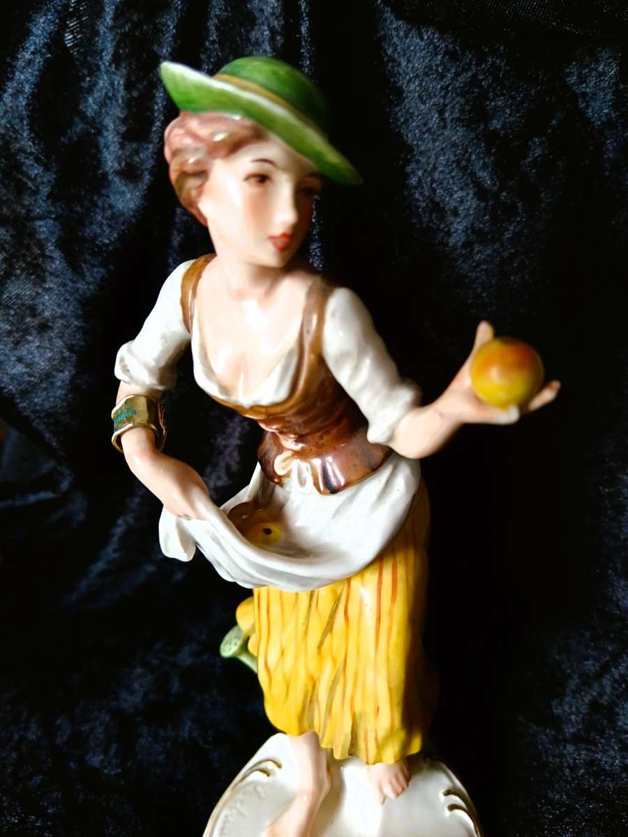 Vintage 1969 Goebel Hummel West Germany figurine of lady picking fruits German painted. 200mm high.