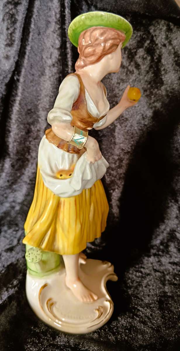 Vintage 1969 Goebel Hummel West Germany figurine of lady picking fruits German painted. 200mm high.
