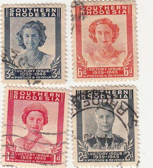 Southern Rhodesia 1949 Set of 4 Stamps Ã¢ÂÂ Victory `issue 1939-1945 used