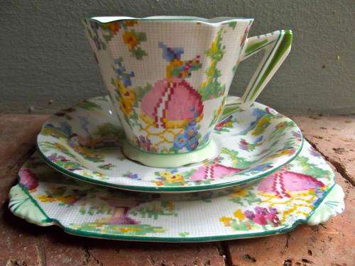 1935 Wonderful Royal Albert Art Deco 'Lady Gay' Cup, Saucer and Plate. Rare