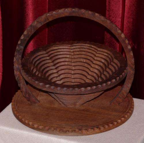 Beautiful Wooden Foldup Fruit/Display Basket With Brass Inlays