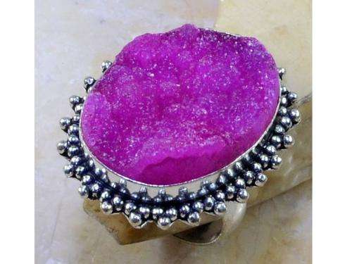 Big Shocking Pink Druzy  Gemstone Solitaire Handcrafted Fashion Ring size 9