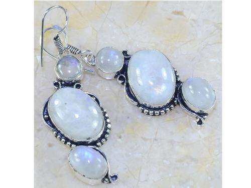 Mystical Moonstone Gemstone Handcrafted Silver Dangly Earrings