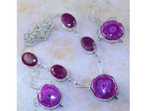 Vibrant Solar Quartz & Ruby Handcrafted  Fashion Necklace and Earring Set