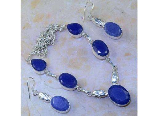 Dramatic Blue Sapphire Handcrafted Silver Fashion Necklace & Earring Set