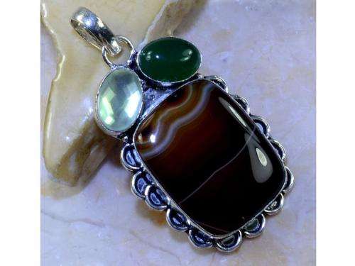 Enchanting Botswana Agate, Rainbow Topaz and Chrysoprase Handcrafted Fashion Pendant