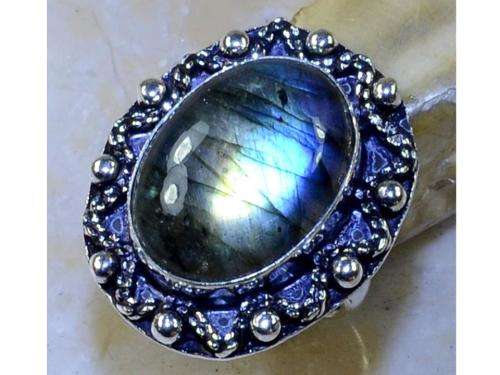 Blue Gold Flash Fire Labradorite Handcrafted Silver Fashion Ring Size 5 ½