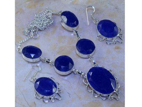 Dramatic Blue Sapphire Handcrafted Silver Fashion Necklace & Earring Set