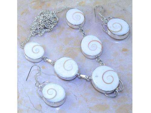 Beachin Natural Shiva Shell Handcrafted Silver Fashion Necklace & Earring Set